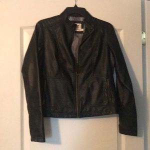 faded glory black leather jacket size small